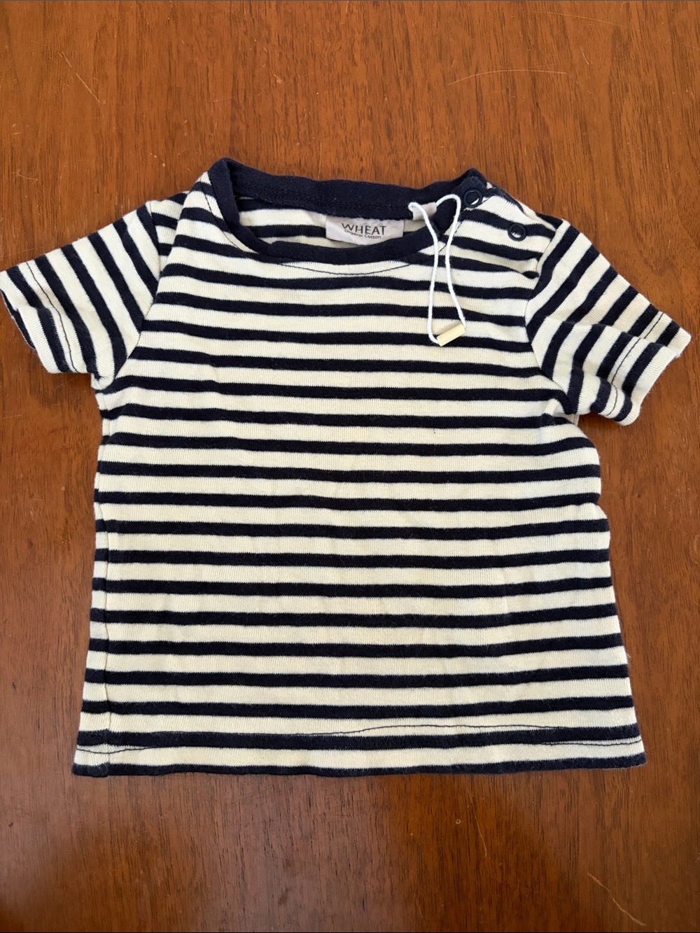 🍊5/$25 WHEAT Organic Cotton Navy & Cream Stripe Short Sleeve Tee for Kids 6m